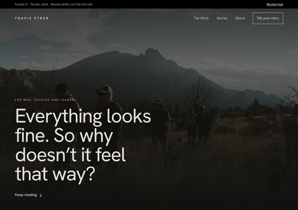 Funnel A, the dark version of the homepage