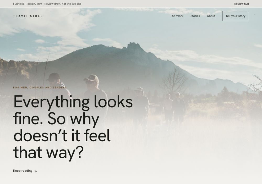 Funnel B, the light version of the homepage